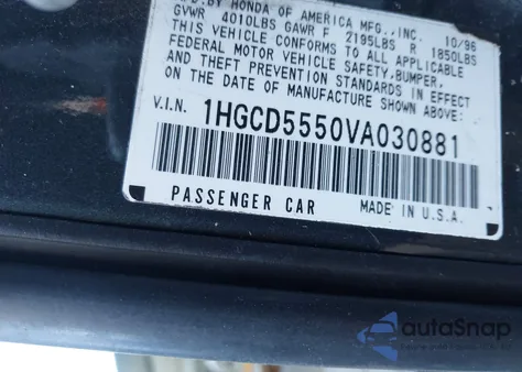 1997 Honda Accord Ex из США, поврежденный, VIN 1HGCD5550VA030881